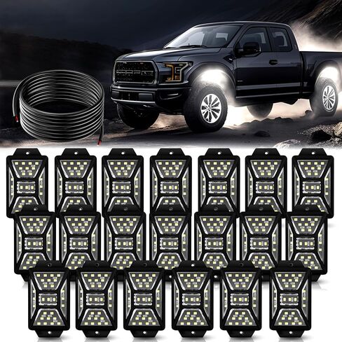 20 Pods 540 LEDs White Rock Lights with 11yd/10M Extension Wire, 6000K Super Bright Underglow Light, Waterproof IP67, 360° Full Angle Illuminate Rock Lights for Trucks Jeep UTV ATV SUV Boats in Saudi Arabia