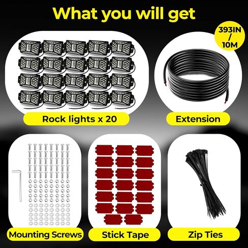 20 Pods 540 LEDs White Rock Lights with 11yd/10M Extension Wire, 6000K Super Bright Underglow Light, Waterproof IP67, 360° Full Angle Illuminate Rock Lights for Trucks Jeep UTV ATV SUV Boats in Saudi Arabia