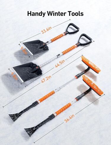 AstroAI 2" 1 Ice Scraper & Snow Shovel Kit, 47.2" Ice Scrapers for Car Windshield and 360° Pivoting Snow Brush, Extendable Snow Shovel with Foam Grip for Car, Trucks, SUVs, Vehicles（Orange） in Kuwait