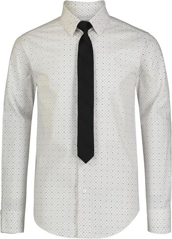 Calvin Klein Boys' Long Sleeve Button-Down Collared Dress Shirt with Tie and Chest Pocket in Saudi Arabia
