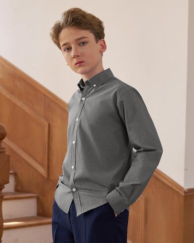 J.VER Boy's Long Sleeve Oxford Dress Shirts Solid Casual Button Down Collar Shirt Kids Formal Uniform Tops in Saudi Arabia