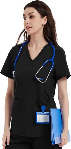 QBK Yoga Scrub Top for Women v Deck Shirt مع جيوبان ، راحة ناعمة ، رعاية سهلة in Kuwait