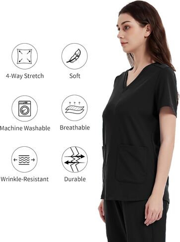 QBK Yoga Scrub Top for Women v Deck Shirt مع جيوبان ، راحة ناعمة ، رعاية سهلة in Kuwait