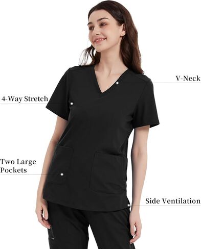 QBK Yoga Scrub Top for Women v Deck Shirt مع جيوبان ، راحة ناعمة ، رعاية سهلة in Kuwait
