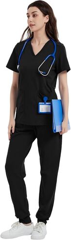 QBK Yoga Scrub Top for Women v Deck Shirt مع جيوبان ، راحة ناعمة ، رعاية سهلة in Kuwait