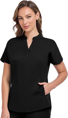 COMENII Scrubs for Women, Mandarin Collar Women Scrubs with 2 Pockets, Anti-Wrinkle Women's Medical Scrub Top in Saudi Arabia