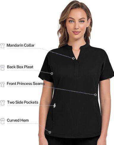 COMENII Scrubs for Women, Mandarin Collar Women Scrubs with 2 Pockets, Anti-Wrinkle Women's Medical Scrub Top in Saudi Arabia