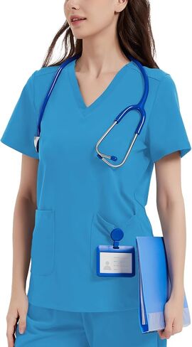 QBK Yoga Scrub Top for Women v Deck Shirt مع جيوبان ، راحة ناعمة ، رعاية سهلة in Kuwait