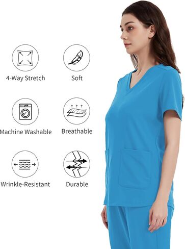 QBK Yoga Scrub Top for Women v Deck Shirt مع جيوبان ، راحة ناعمة ، رعاية سهلة in Kuwait