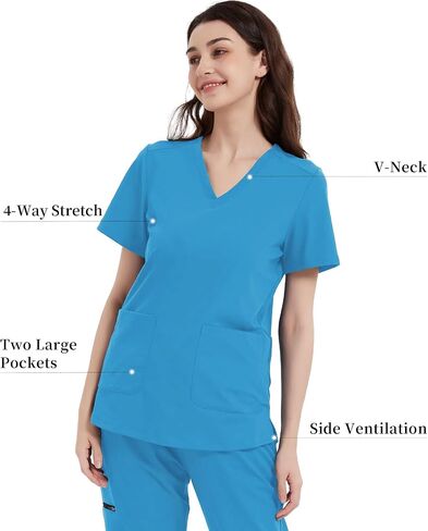 QBK Yoga Scrub Top for Women v Deck Shirt مع جيوبان ، راحة ناعمة ، رعاية سهلة in Kuwait