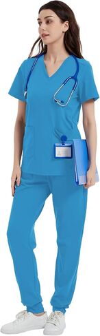 QBK Yoga Scrub Top for Women v Deck Shirt مع جيوبان ، راحة ناعمة ، رعاية سهلة in Kuwait