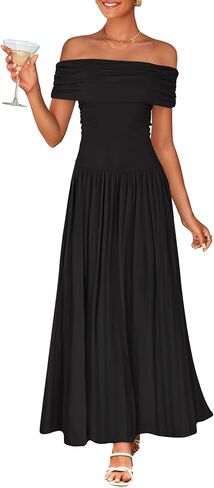 Zesica Women's Off the Counder Maxi Dress 2025 Summer Summeress Discal Slim Swing Swing Dresses in Kuwait
