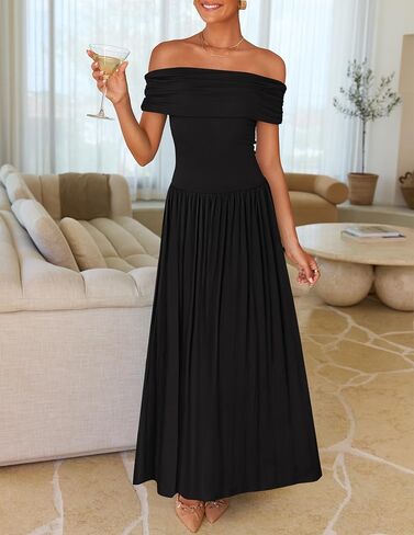 Zesica Women's Off the Counder Maxi Dress 2025 Summer Summeress Discal Slim Swing Swing Dresses in Kuwait