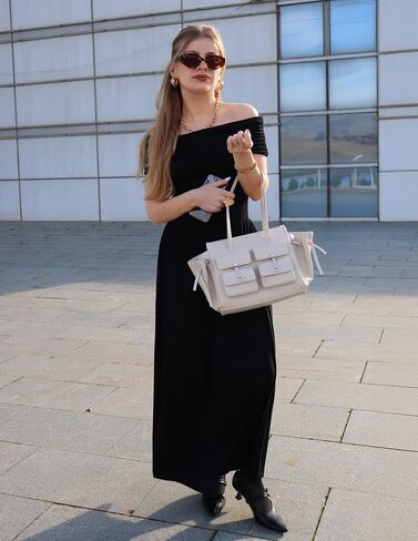 Zesica Women's Off the Counder Maxi Dress 2025 Summer Summeress Discal Slim Swing Swing Dresses in Kuwait