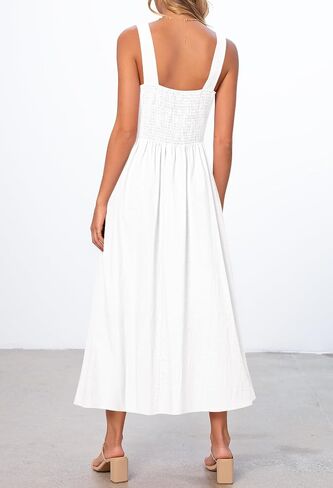 MEROKEETY Women's 2025 Summer Sleeveless Midi Dress Square Neck Smocked Flowy A Line Beach Dresses in Kuwait