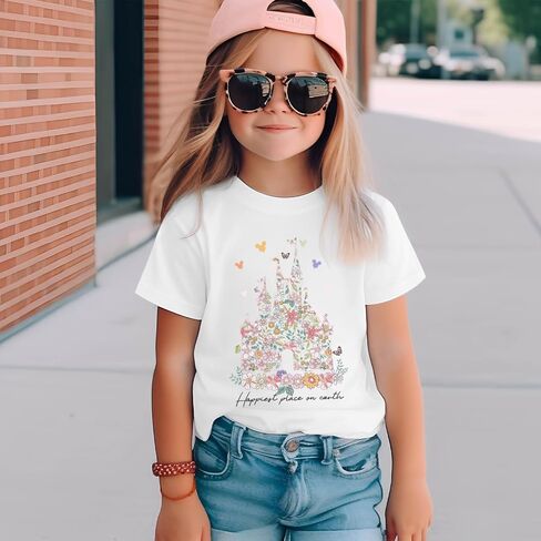 Magic Kingdom Shirts for Girls Floral Magical Castle Graphic Cute Tshirt Kids Flower Holiday Vacation Trip Tee Tops in Saudi Arabia