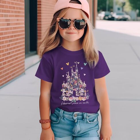 Magic Kingdom Shirts for Girls Floral Magical Castle Graphic Cute Tshirt Kids Flower Holiday Vacation Trip Tee Tops in Saudi Arabia