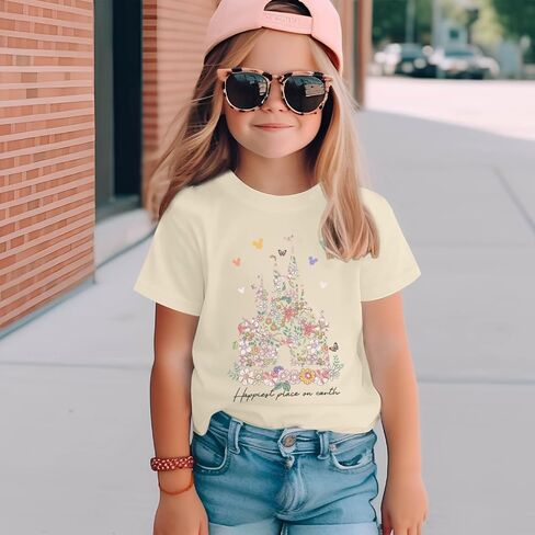 Magic Kingdom Shirts for Girls Floral Magical Castle Graphic Cute Tshirt Kids Flower Holiday Vacation Trip Tee Tops in Kuwait