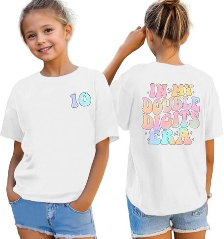 في أرقائي المزدوجة في عصر عيد ميلاد القمصان الفتيات 10 سنوات فتاة Tshirt 10 أعياد الميلاد للبنات حزب هدية تي شيرت قمم تي شيرت in Kuwait