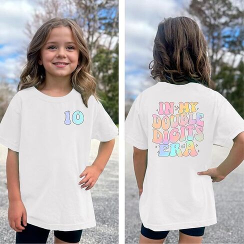 في أرقائي المزدوجة في عصر عيد ميلاد القمصان الفتيات 10 سنوات فتاة Tshirt 10 أعياد الميلاد للبنات حزب هدية تي شيرت قمم تي شيرت in Kuwait