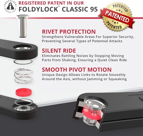 قفل الدراجة القابل للطي Seatylock Flightylock - قفل دراجة فضية مُعزَّل براءة اختراع - حارس آمن مضاد للسرقة مع مفاتيح وجبل Case - 37.4 " in Kuwait