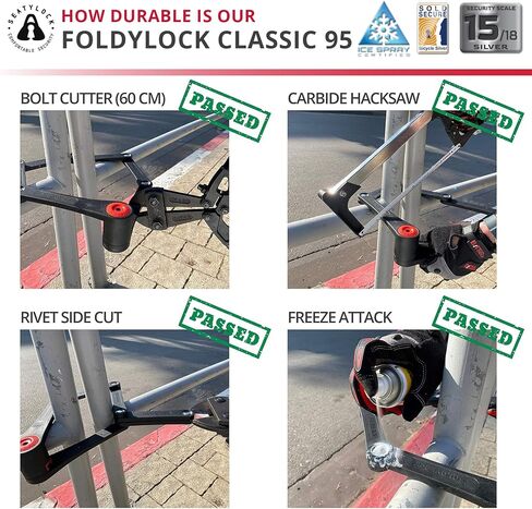 قفل الدراجة القابل للطي Seatylock Flightylock - قفل دراجة فضية مُعزَّل براءة اختراع - حارس آمن مضاد للسرقة مع مفاتيح وجبل Case - 37.4 " in Kuwait