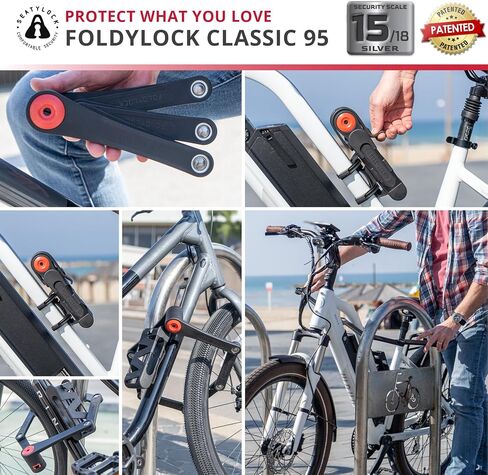 قفل الدراجة القابل للطي Seatylock Flightylock - قفل دراجة فضية مُعزَّل براءة اختراع - حارس آمن مضاد للسرقة مع مفاتيح وجبل Case - 37.4 " in Kuwait
