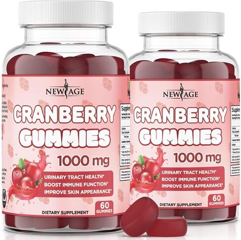 العصر الجديد التوت البري صحة المسالك البولية Gummies 1000mg - تدعم المثانة ، الكلى ، UTI - نباتي (Crotberry 120 Count) in Kuwait