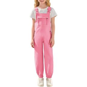 Haloumoning Girls Bib Overalls Kids Summer Adjustable Straps Jumpsuits with Pockets 5-14 Years