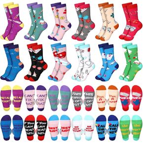 Crowye 12 Pairs Nurses Week Socks Gift Women Funny Novelty Cotton Socks Bulk Gifts for RN CNA Nurse Dentist Doctor Assistant