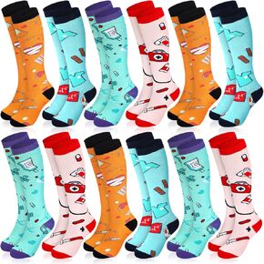 12 Pairs Nurses Calf Socks for Women Nurses Week Gifts Bulk Novelty Cotton Socks RN CNA LPN EMT RG Practitioner Medical Assistant Gift for Nursing Graduation Favors
