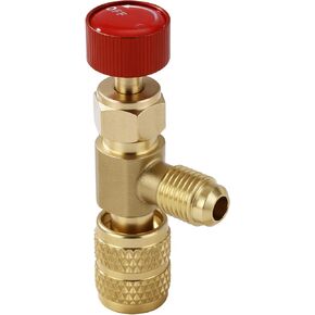 2Pcs Refrigerant Charging Valve Set, 1/4" & 5/16" Safety Adapter Flow Control Ball Valve, Brass Low Loss HVAC Fittings for R12 R22 R410 Air Conditioner Manifold Maintenance Tools