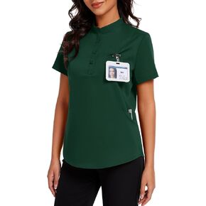 Scrubs for Women Short Sleeve Button Down Scrub Tops Mandarin Collar Comfort Fit Scrub Shirts with 4 Pockets in Saudi Arabia