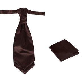 Dan Smith Men Pre-Tied Ascot Cravat Tie Feel Silk Clip-On Adjustable Pre-Tied Cravats Handkerchief Set Brown Travel Travel C.C.AQ.M.005 Root Beer Solid