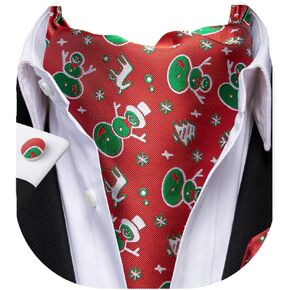 Dubulle Mens Cravat Christmas Ascot for Men Snowflake Elk Silk Pocket Square Cufflinks Party