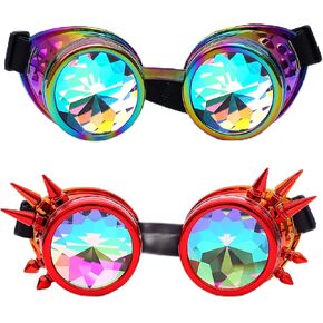 Kaleidoscope Steampunk Rave Glasses Goggles with Rainbow Crystal Glass Lens
