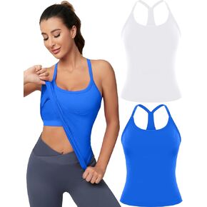 MathCat Workout Tank Tops for Women with Built in Bra, Sleeveless Gym Tops Seamless Racerback Athletic Yoga Shirts 2 Pack