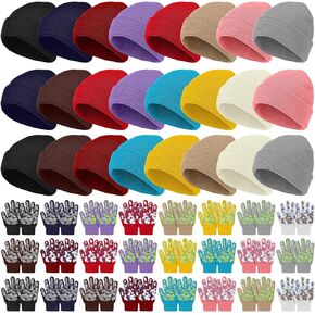 jagely 48 pcs Kids Winter Hats قفازات كبيرة 24 قطعة قفازات متماسكة 24 pcs بيني دافئ للطقس البارد للجنسين بلا مأوى