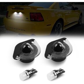 LED License Plate Light Lamp Lens White Bulbs Black Housing Compatible with 1994 to 2004 Ford Mustang Pickup Truck, Rear Tag Lamp Housing with 6000K White LED Bulbs, Pack of 2