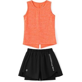 PATPAT Girls 2 Piece Workout Set Tank Tops and 2 in 1 Athletic Shorts Gym Outfits Kids Activewear 5-12 Years