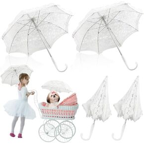 2 White Lace Embroidery Kids Umbrella for Girls,Wedding Umbrella,White Craft Parasol for Bridal Party,Pet Decoration Umbrellas,For Wedding Decoration, Flower Girl,vintage photo shoot props