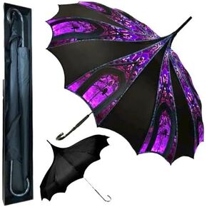 Artisan Collection TWO PACK - Purple Glass Umbrella With Bonus Black Dark Wing Pagoda Umbrella & Printed Presentation Box