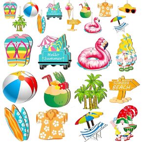 Summer Ornaments for Tree Wood, 24 Pcs Christmas Tree Decorations Hanging Ornaments for Holiday Home Indoor Outdoor Decorations