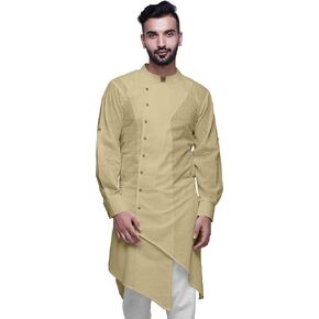 ATASI MANDARIN COLLAR MANS KURTA قميص صلبة القطن مرنة طويلة Kurta للأولاد