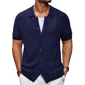 PJ PAUL JONES Mens Knit Shirts Casual Short Sleeve Button Down Polo Shirt Summer Beach Shirts
