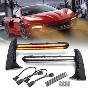 LED Grille Grille Motel Bars ، المصد الأمامي Lower Flighting Flight Running Lights Turn Compans Side Sequential LED Grill Assecent Complies for Corvette C8 Stingray Z51 2020-2023