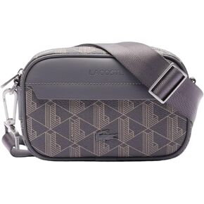 Lacoste Mens The Blend Small Monogram Crossbody Bag, Monogram Brown, One Size
