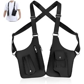 Double Shoulder Armpit Bag for Men, Anti-theft Bag with Double Shoulder Straps, Anti Theft Harness for Men Leather, Anti-theft Harness Wallet (Black)