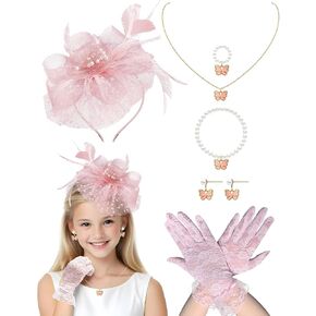 Girls Tea Party Fascinators Hats Girls Church Hats 20s 50s Pillbox Hat Cocktail Mesh Flower Pearl Feather Headband