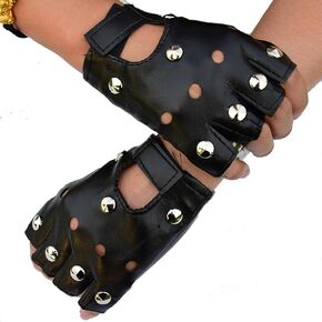 SCORYULE Black Leather Motorcycle Gloves, Gothic Fingerless, Retro Steampunk Punk Biker Gloves for Men, Women, Teens, Adults